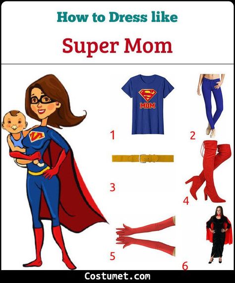 Super Mom Costume for Cosplay & Halloween 2021 Halloween Outfits Easy, Super Mom Costume, Mom Costume, Mom Logo, Super Mom Shirt, Mom Costumes, Mom Body, Yellow Belt, Red Gloves