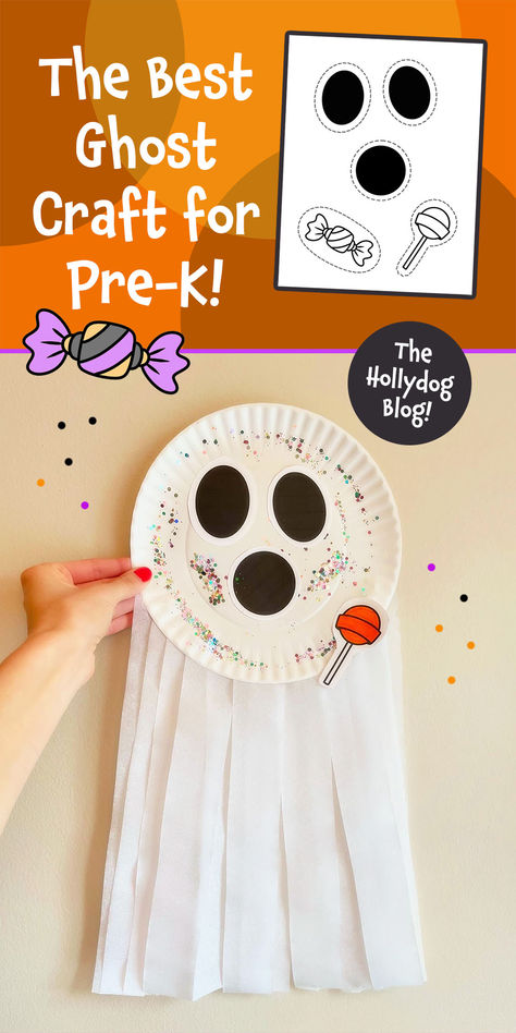 Print your free cutouts and make The Best Ghost Craft for Preschool!  Ghost Craft | Halloween Craft | Paper Plate Crafts | Preschool Ghost Craft Halloween Project For Preschool, Halloween Ideas For Daycare Party, Ghost Arts And Crafts For Preschool, Preschool Halloween Crafts Fine Motor, Easy Class Halloween Craft, Ghosts Activities For Preschoolers, Halloween Crafts Preschool Handprint, Ghost Craft For Kindergarten, Pre K Ghost Craft