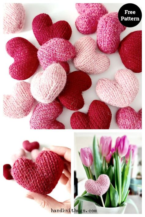 Little Wool Hearts Free Knitting Pattern Wool Hearts, Knitted Heart Pattern, Knitting And Crocheting, Knitted Heart, Making A Bouquet, Knitted Wit, Fabric Ornaments, Rocking Chairs, Beautiful Knitting