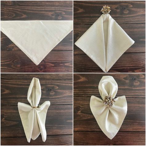 SIMPLE WAYS TO FOLD NAPKINS | Everyday Laura Napkin Folding Flower, Napkin Ring Folding, Ways To Fold Napkins, Creative Napkin Fold, How To Fold Napkins, Diy Napkin Folding, Napkin Folding Tutorial, Fancy Napkin Folding, Christmas Napkin Folding