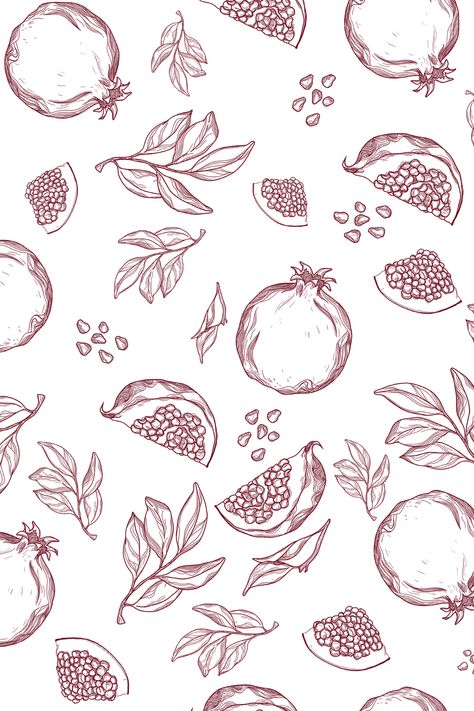 Pattern Line Drawing, Pomegranate Fruit, Drawing Techniques, Pomegranate, Line Drawing, Decoupage, Art Inspiration, Fruit, Pattern