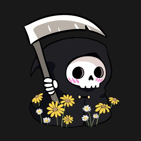 Check out this awesome 'Cute+grim+reaper+illustration+with+daisy+flowers' design on @TeePublic! Grim Reaper Illustration, Samurai Hairstyle, Reaper Illustration, Grim Reaper Cartoon, Grim Reaper Drawing, Cute Grim Reaper, Reaper Drawing, Welding Hood, Owl Logo