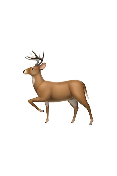 The emoji 🦌 depicts a deer, with a light brown coat and white underbelly. It has a pair of large, branching antlers on its head, which are also light brown in color. The deer is facing forward, with its head held high and its ears perked up. Its eyes are black and round, and it has a small black nose. The overall appearance of the emoji is graceful and majestic, capturing the beauty of this elegant animal. Triples Assemble, Brown Emoji, Christmas Emojis, Lego Hotel, Aesthetic Emoji, Emoji Copy, Emoji Dictionary, Apple Emojis, Iphone Emoji