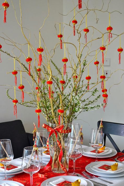 New Year Dinner Party, Chinese New Year Dinner, Chinese Theme Parties, Lunar New Year Decoration, Chinese Night, New Years Dinner Party, New Year Dinner, Chinese New Year Flower, Chinese New Year Traditions