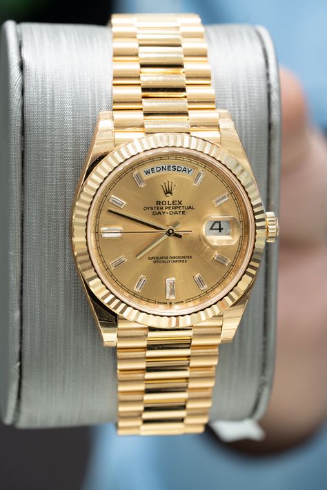 Men Day, Vintage Gold Watch, High End Jewelry, Gold Rolex, Rolex Watches For Men, Baguette Diamonds, Vintage Rolex, Rolex Day Date, Luxury Watches For Men