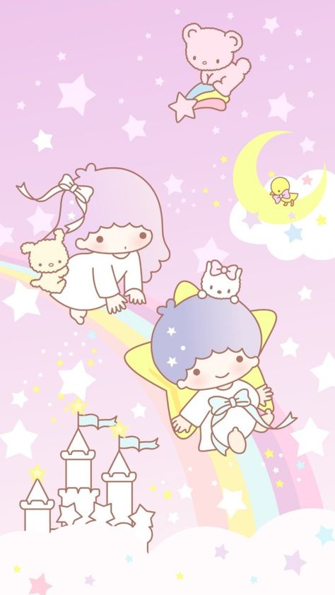 Little Twin Stars Wallpaper, Twin Stars Wallpaper, Glitter Hello Kitty, Paper Phone, Cute Lockscreens, Arte Do Kawaii, My Melody Wallpaper, Stars Wallpaper, Hello Kitty Images