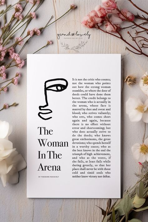 The Woman in the Arena Print, Daring Greatly Print, Man in the Arena Poster, Inspirational Wall Art, Feminist Quote, Empowered Woman Gift - Etsy Ireland Woman In The Arena, Man In The Arena, Feminist Quote, Motivational Affirmations, Daring Greatly, Inspirational Printables, Art Hobbies, Feminist Quotes, The Arena