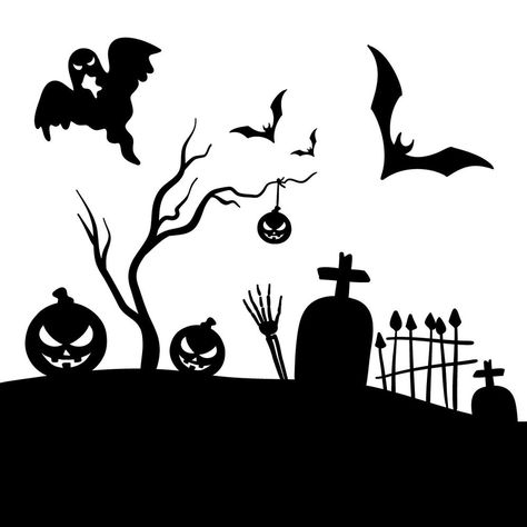 How to draw a Halloween Graveyard silhouette Halloween Torte, Halloween Desktop Wallpaper, Autumn Leaves Background, Halloween Wallpaper Backgrounds, Halloween Graveyard, Zero Wallpaper, Gothic Wallpaper, Halloween Express, Halloween Window