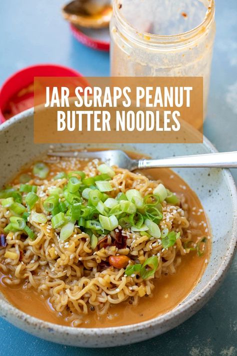 Jar Scraps Peanut Butter Noodles Peanut Butter Noodles Recipe, Peanut Butter Noodles, Peanut Butter Ramen, Butter Noodles, Thai Peanut Sauce, Peanut Butter Jar, Peanut Butter Sauce, Peanut Noodles, Peanut Recipes