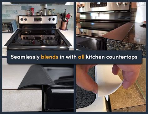 Essentials Silicone Stove Gap Covers (2 Pack), Heat Resistant Oven Gap Filler Seals Gaps Between Stovetop and Counter, Easy to Clean (21 Inches, Black) Stove Guard, Clean Stove, Counter Clean, Stove Accessories, Kitchen Stove, Gas Cooktop, Silicone Kitchen, Black Features, Gas Stove