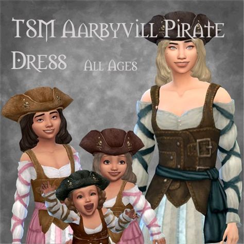 For your Sim Pirates: TSM Aarbyville Outfits and Hats | Patreon Pirate Dress, Sims Medieval, Cc Hats, Pirate Outfit, Pirates Cove, Pirate Hat, Pirate Hats, Best Mods, Sims 4 Cas