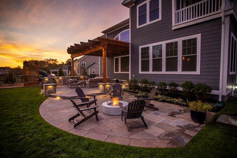 Willowsford Case Study: Backyard Patio, Pergola, Fire Pit, & Outdoor Kitchen in Loudoun County, VA Farm Landscape Design, Backyard Grilling Area, Pool Pergola, Deck And Patio, Farm Landscape, Large Patio, Patio Pergola, Outdoor Patio Designs, Backyard Grilling