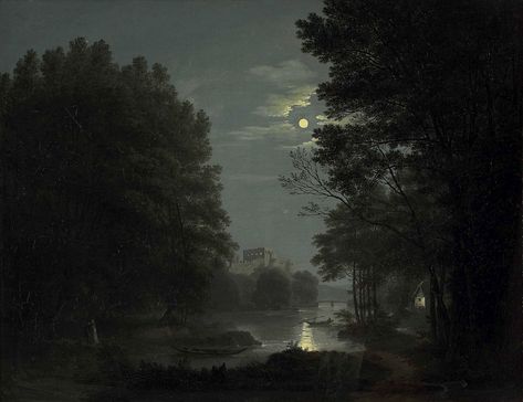 Jakob Core, Landscapes Paintings, Moonlight Painting, Romantic Era, Full Moon Night, Digital Art Gallery, Art Ancien, Smart Art, The Skeleton