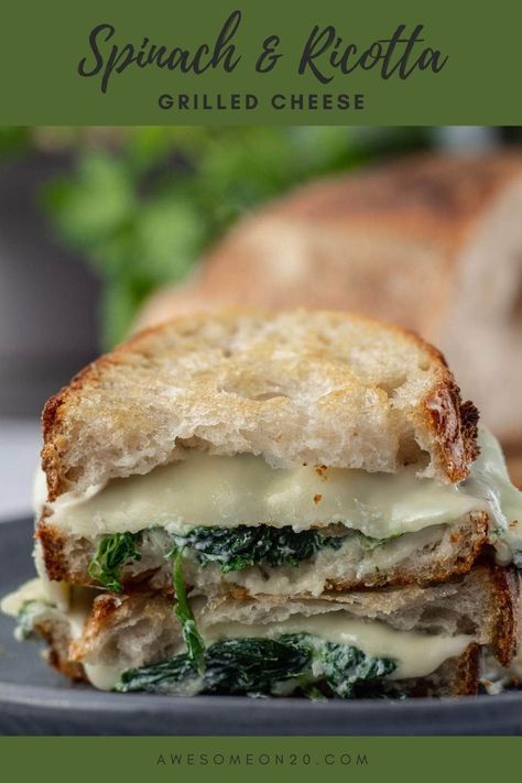 Ricotta Grilled Cheese, Spinach Sandwich, Vegan Ricotta, Gourmet Grilled Cheese, Avocado Sandwich, Grilled Cheese Recipes, Cheesy Recipes, Meatless Meals, Unique Recipes