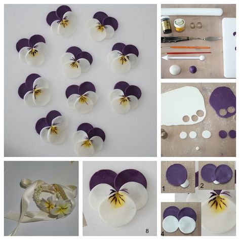 DIY Polymer-Clay-Pansy by Wonderful DIY, via Flickr...use food safe ingredients for cake/cupcakes Polymer Clay Flowers Tutorial, Clay Pansy, Cercei Din Lut Polimeric, Flori Fondant, Flower Clay, Polymer Flowers, Jewerly Beads, Polymer Clay Canes, Polymer Clay Diy