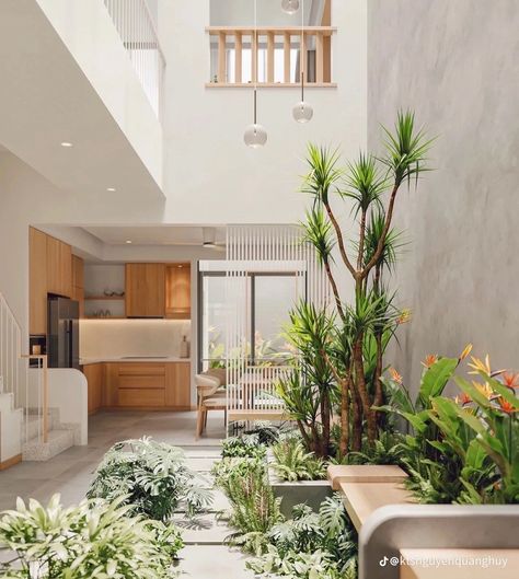 Mini Courtyard Ideas, Airwell Design, Japandi Exterior Design, Portuguese Apartment, Tropical Minimalist House, Tropical Houses Interior, Japandi House, Compact Home, Apartment Exterior