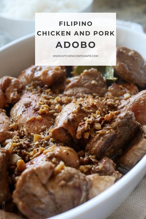 Chicken Pork Adobo Recipe, Chicken And Pork Adobo, Pork Adobo Recipe, Phillipino Food, Vinegar Sauce, Pork Adobo, Adobo Recipe, Family Friendly Dinners, Braised Chicken