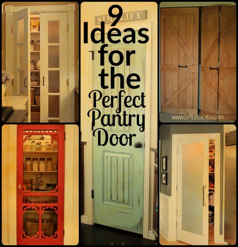 9 Ideas for the Perfect Pantry Door                                                                                                                                                                                 More Painted Pantry Doors, Fancy Doors, Farmhouse Interior Doors, Pantry Door Ideas, Pantry Redo, Diy Doors, Painted Pantry, Vintage Pantry, Kitchen Pantry Doors