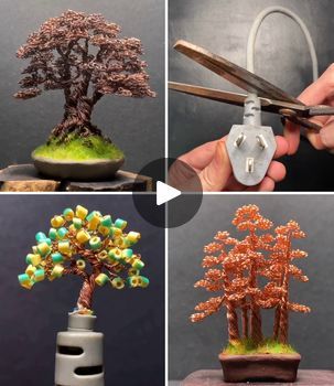 Tree Art Ideas, Diy Bonsai Tree, Art Ideas Cute, Bonsai Tree Art, Beaded Decorations, Diy Bonsai, Wire Bonsai, Wire Tree Sculpture, Simple Crafts