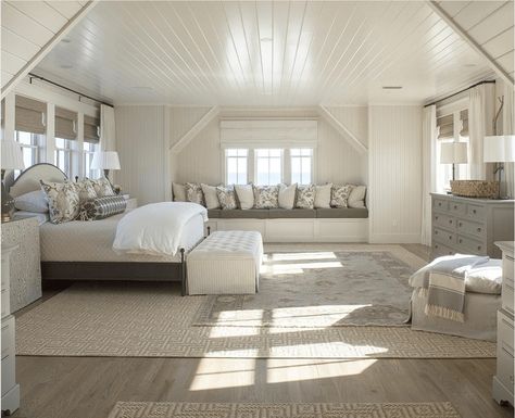 Progress + Inspo: Blonde Vic 3rd Floor Master Suite | Beginning in the Middle Cream And Grey Bedroom, Bedroom Window Seat, Attic Bedrooms, Attic Renovation, Attic Remodel, Bedroom Photos, Coastal Bedrooms, Attic Bedroom, Attic Rooms