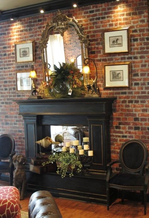 Fake Wall Fireplace - Foter Design Camino, Fake Walls, Red Brick Fireplaces, Faux Fireplace Mantels, Fake Fireplace, Faux Fireplace Diy, Black Fireplace, A Brick Wall, Custom Fireplace