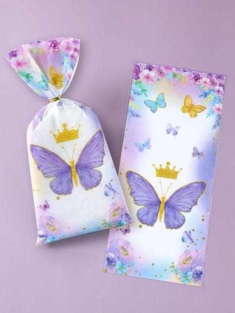 Butterfly Candy Bags, Butterfly Happy Birthday, Pink Purple Butterfly, 1st Birthday Party Decor, Gifts Packing, Purple Wedding Flowers, Gifts For Guests, Loot Bags, Wedding Gifts For Guests