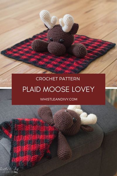 Diy Plaid, Crochet Moose, Plaid Moose, Plaid Crochet, Lovey Pattern, Crochet Lovey, Crochet Gratis, Baby Lovey, Haken Baby