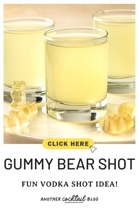 The white gummy bear shot tastes just like its namesake candy, sweet with a hint of pineapple flavor. This sweet and fruity vodka shot is a crowd pleaser. Garnish with gummy bears for a fun presentation. White Gummy Bear Shot, Alcohol Gummy Bears, Gummy Bear Shots, White Gummy Bear, Vodka Sunrise, Vodka Sour, Bartending Tips, Pineapple Vodka, Raspberry Vodka