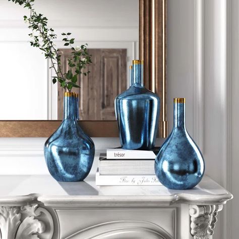 Gold Glass Table, Copper Vase, Kelly Clarkson Home, Blue Glass Vase, Glass Centerpieces, Gold Vases, Table Vase, Kelly Clarkson, Blue Vase