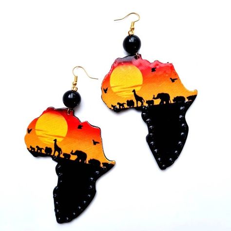 Map Earrings, Jewellry Box, Black Woman Afro, Afrocentric Earrings, Africa Earrings, Map Wood, Woman Afro, African Map, Hair Afro