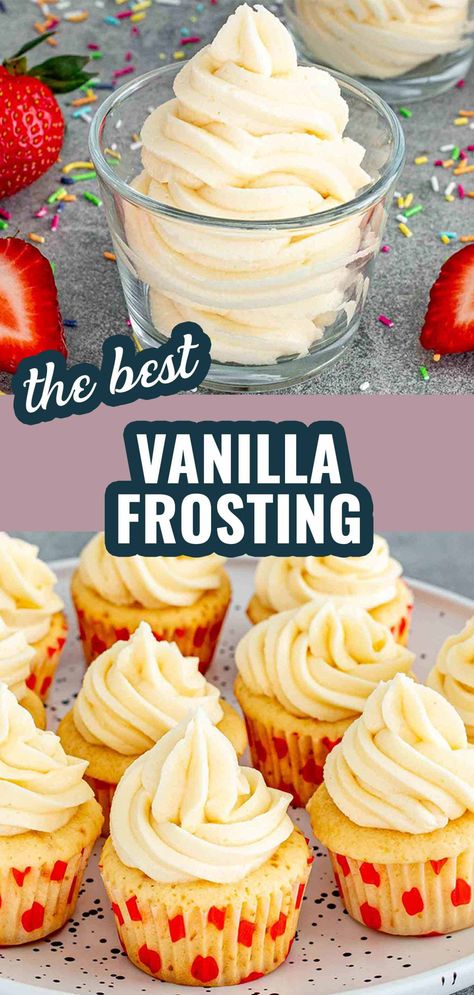 Whip up the creamiest Vanilla Frosting in just 10 minutes! Perfect for cakes and cupcakes. 🍰✨ #VanillaFrosting Homemade Cake Frosting Easy, Homemade Icing For Cupcakes, Vanilla Frosting Recipe Easy, Whipped Frosting Recipe For Cakes, Vanilla Icing For Cupcakes, Easy Cake Frosting Recipe, Vanilla Cupcake Frosting, Easy Cupcake Icing, Best Cupcake Frosting