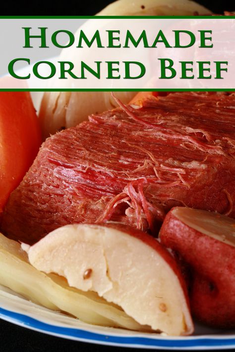 A chunk of homemade corned beef brisket, surrounded by boiled cabbage, potatoes, and carrots. Cabbage Carrots And Potatoes, Corned Beef Recipe, Homemade Corned Beef, Boiled Cabbage, Corned Beef Brisket, Spiced Beef, Corned Beef Recipes, Corn Beef And Cabbage, Carrots And Potatoes