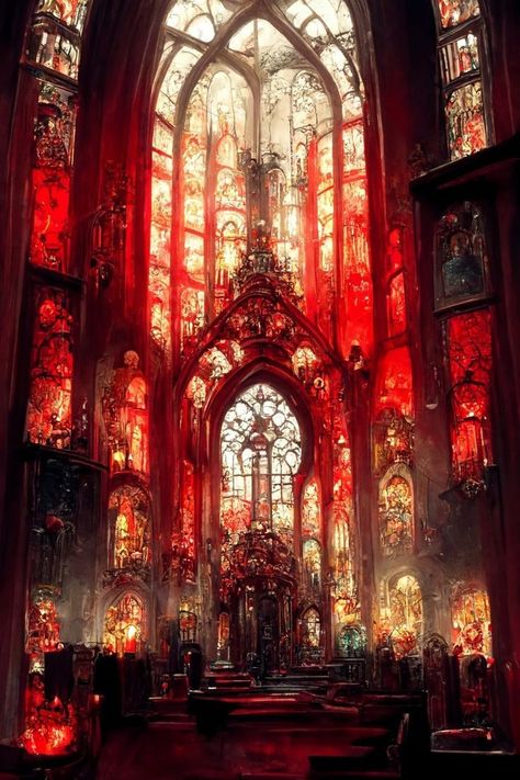 Red Cathedral, Red Lighting, Fantasy Rooms, Castle Aesthetic, Gothic Church, Gothic Aesthetic, Fantasy Castle, Fantasy Setting, Fantasy Places