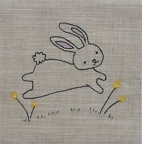 Bunny embroidery by clair101, via Flickr Embroidery Line Drawing, Embroidery Textiles, Bunny Embroidery, Baby Embroidery, Pola Sulam, Cute Embroidery, Simple Embroidery, 자수 디자인, Vintage Embroidery