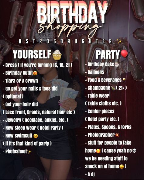 18th Birthday To Do List, Places To Go Out To Eat For Your Birthday, Things To Do For Your Birthday Baddie, Thing To Do For Your 13 Birthday, How To Plan A Sweet 16, 21st Birthday Plans Ideas, Birthday Ideas For 18th Birthday, 18birthday Caption, Sweet 16 Things To Do At Party