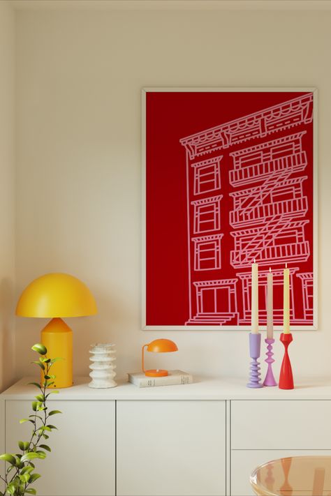 Maximalist Wall Decor, Architecture Gallery, Red Poster, Red City, Paris Art Print, Colourful Wall Art, Wall Decor Pink, Maximalist Wall, Interiors Dream