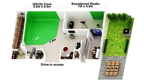 Floor plan of our Manchester Film and video Studios Garage Video Studio, Film Studios Architecture, Recording Studio Floor Plan, Studio Plan With Dimensions, Recording Studio Plan Architecture, Coworking Space Design, School Tv, Studio Floor Plans, Office Floor Plan