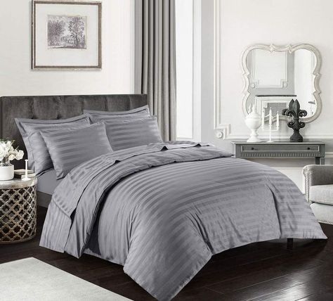 EHD 400 Thread Count Satin Stripes Super Soft Luxurious 100% Egyptian Cotton Hotel Quality Duvet Cover Sets Reversible Bedding Sets (Grey, King) Eco Friendly Bedding, Luxurious Bedding, Super King Duvet Covers, Striped Duvet, Striped Duvet Covers, Double Duvet Covers, Single Duvet Cover, Duvet Bedding, Cotton Duvet Cover