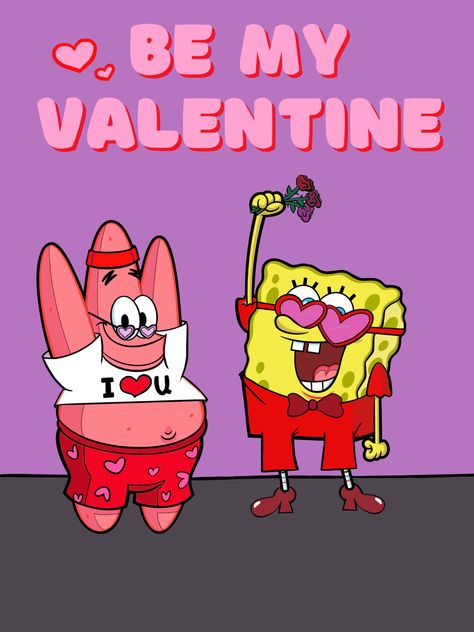 Spongebob Valentines Day Wallpaper, Valentines Day Cartoon Aesthetic, Valentines Characters, Spongebob Valentines Day, Happy Valentines Day Aesthetic, Spung Bob, Spongebob Valentines, Friend Painting Ideas, Design For Valentines Day