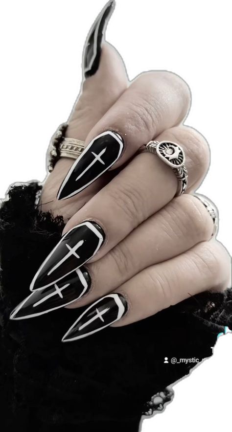 Acrylic Nails Gothic, Nail Competition, Gothic Nail Art, Nails For Halloween, Vampire Nails, Purple Goth, Holloween Nails, Cross Nails, Spooky Nails