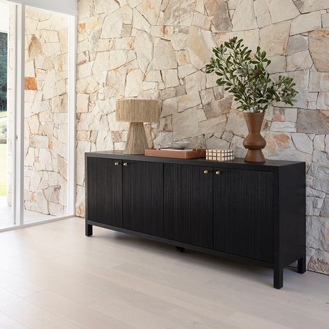 Love the sleek Black finish on the Amelia 4 Door Sideboard! 🖤✨ #indoor #indoorfurniture #furniture #livingroom #sideboard #home #homedecor Black Buffet Sideboard, Buffet Styling, Sideboard Styles, Black Buffet, Luxury Sideboard, Rattan Sideboard, Gold Knobs, Door Black, Black Sideboard