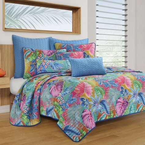 Hanalei Quilt Set - On Sale - Bed Bath & Beyond - 39390433 Shades Of Aqua, Cozy Quilts, Queens New York, Linen Quilt, Quilted Sham, Tropical Foliage, Bedding Stores, Quilt Set, Mini Quilt