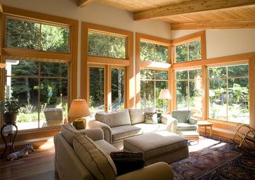 Douglas Fir Interior - contemporary - living room - other metro - Paul Moon Design Craftsman Window Trim, Contemporary Remodel, Modern Tuscan, Douglas Fir Flooring, Contemporary Cabin, Douglas Fir Wood, Residential Flooring, Timber Frame Homes, Barn Style House