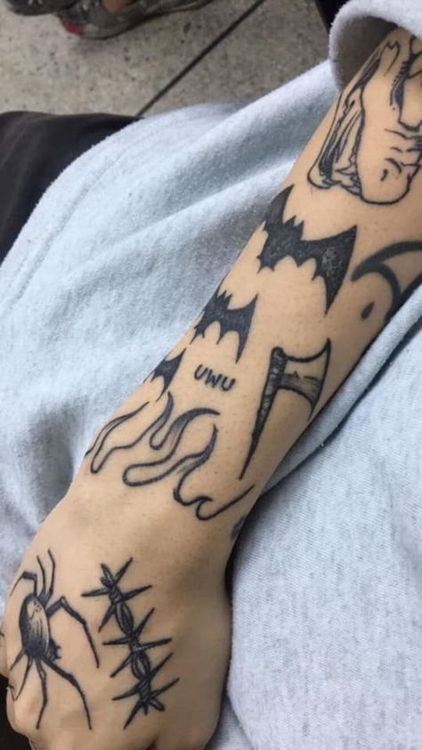 Follow @7sxvxn7 and get more of the good stuff by joining Tumblr today. Dive in! Wrist Filler Tattoo Men, Goth With Tattoos, Back Of Hand Tattoos Men, Arm Aesthetic, Ignorant Tattoo, Grunge Tattoo, Sharpie Tattoos, Doodle Tattoo, Tatuaje A Color