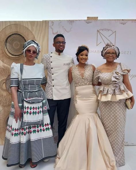 Simple Traditional Wedding Dress, Cream Shweshwe Dresses, Traditional Lobola Dresses, South African Wedding Dress Traditional, Lobola Dresses For Bride, Lobola Outfits Bridesmaids, Shweshwe Outfits, Lobola Outfits Woman Dresses, Lobola Dresses