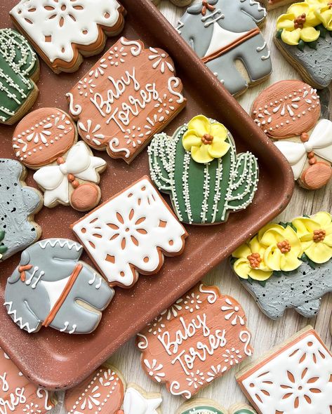 Mexican Inspired Cookies, Mi Cielito Lindo Baby Shower Theme, Mexican Food Baby Shower Ideas, Mexican Baby Shower Food, Charro Baby Shower Theme, Cielito Lindo Baby Shower Theme Desserts, Cielito Lindo Baby Shower Cake, Hacienda Baby Shower Theme, Cinco De Mayo Baby Shower Ideas