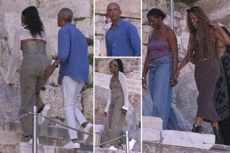 Purple Tube Top, Khaki Jumpsuit, Malia And Sasha, Dark Skirts, Sasha Obama, Malia Obama, Michelle And Barack Obama, Barack And Michelle, European Destination