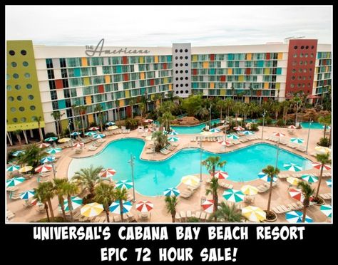 Cabana Bay 72 hour sale  Save on Universal Orlando's Cabana Bay Beach Resort.  Prices start at $99+ tax per person per day and include tickets, upgrade to a family suite, Blue Man tickets and more!  #UOR  #Universal #HarryPotter Cabana Bay Beach Resort, Cabana Bay, Water Theme Park, Universal Parks, Florida Holiday, Orlando Hotel, Universal Studios Florida, Universal Orlando Resort, Universal Studios Orlando