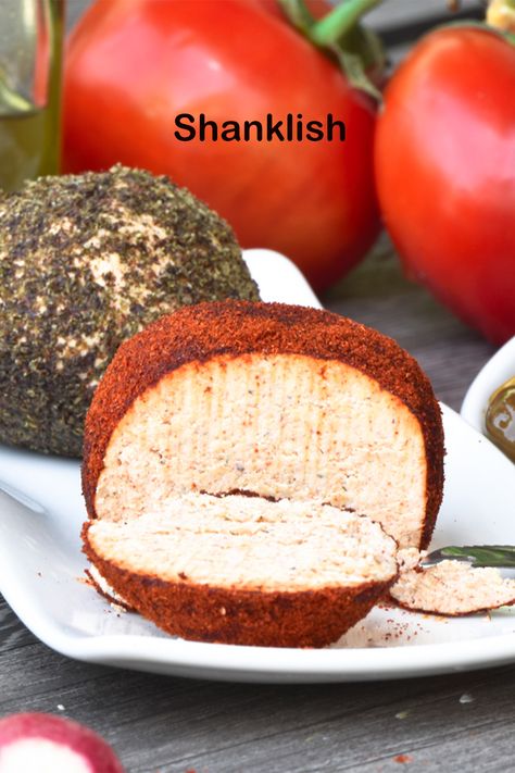 Shanklish / Shankleesh, the Middle Eastern version of blue cheese, and the only aged cheese in the region. Shanklish can be found in most grocery shops all over Lebanon, Syria and Turkey. If living abroad, you must have seen shanklish on the shelves of Middle Eastern food stores, those vacuumed cheese balls with an off-white interior, crusted with zaatar or Aleppo pepper. Shanklish is commonly served at Lebanese restaurants as part of the mezze spread. Middle Eastern Food, Mastic Gum, Lebanese Cuisine, Lebanese Food, Aged Cheese, Lebanese Recipes, Top List, Clotted Cream, Minced Meat