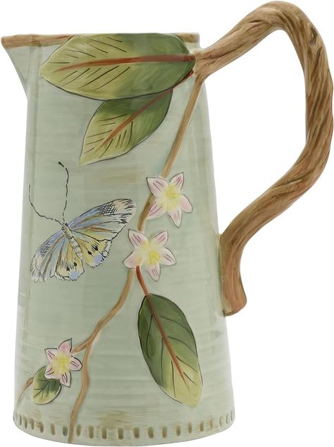 Amazon.com: Fitz & Floyd Fitz and Floyd Toulouse Pitcher, 2 1/2-Quart, Green : Home & Kitchen Pastel Blue Background, Springtime In Paris, Pitcher Vase, Floral Vase, Fitz And Floyd, Colorful Birds, Joss And Main, Toulouse, Earthenware